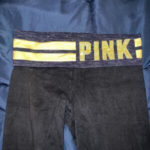 PINK Victoria’s Secret bedazzled gold blue yoga pants leggings size S